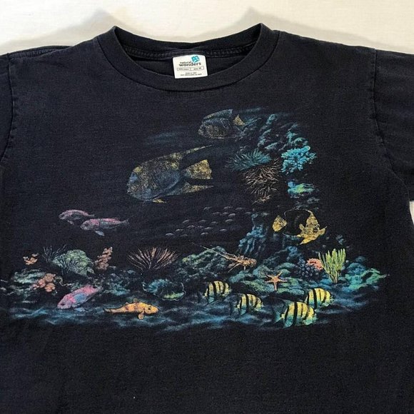 Natural Wonders Shirts Vintage Aquarium Fish Graphic Tshirt Mens Medium Blue Short Sleeve